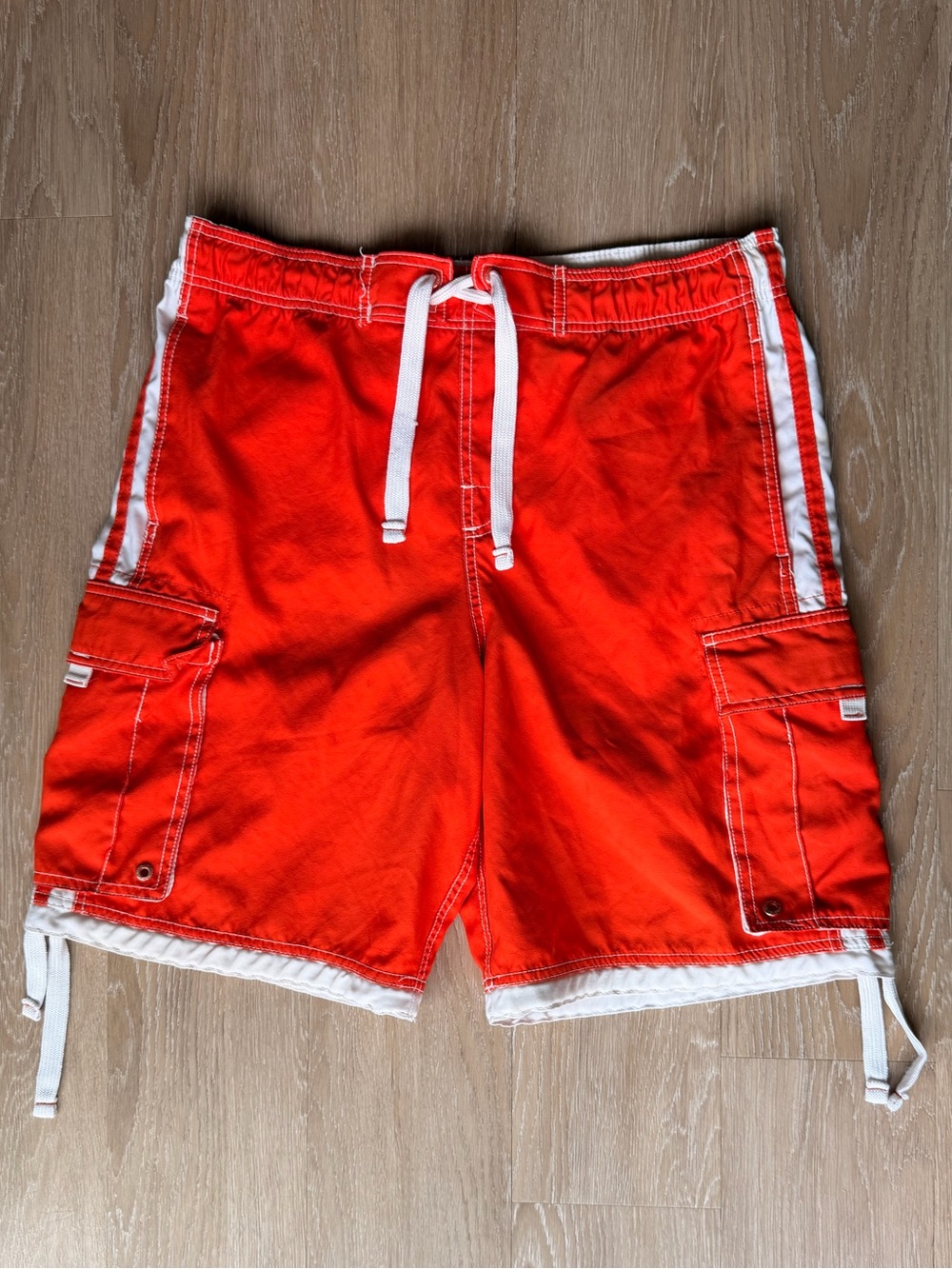 No Boundaries Men's Orange Cargo Swim Shorts with White Trim